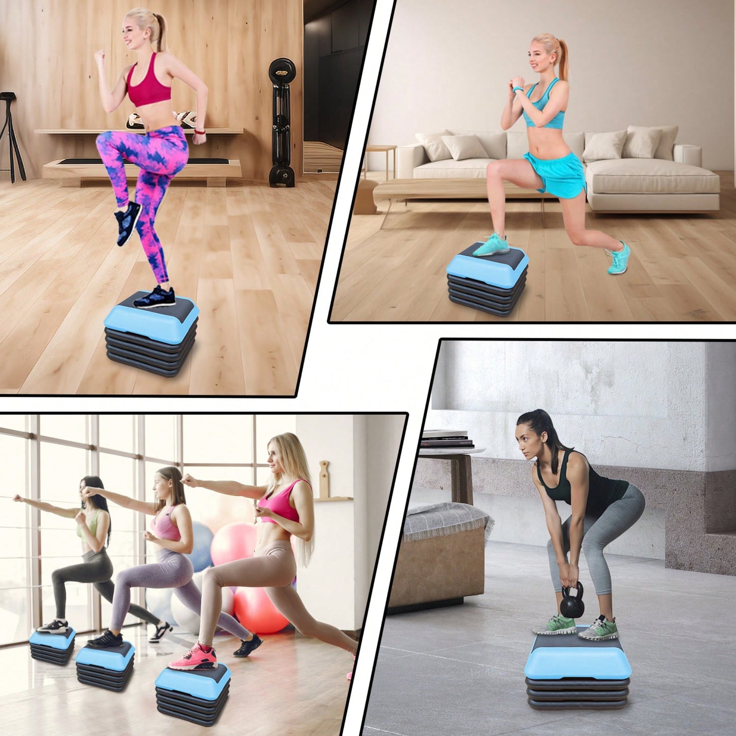 Versatile Height-Adjustable Aerobics Step Platform For Home Fitness & Exercise - Includes 4 Risers In Green