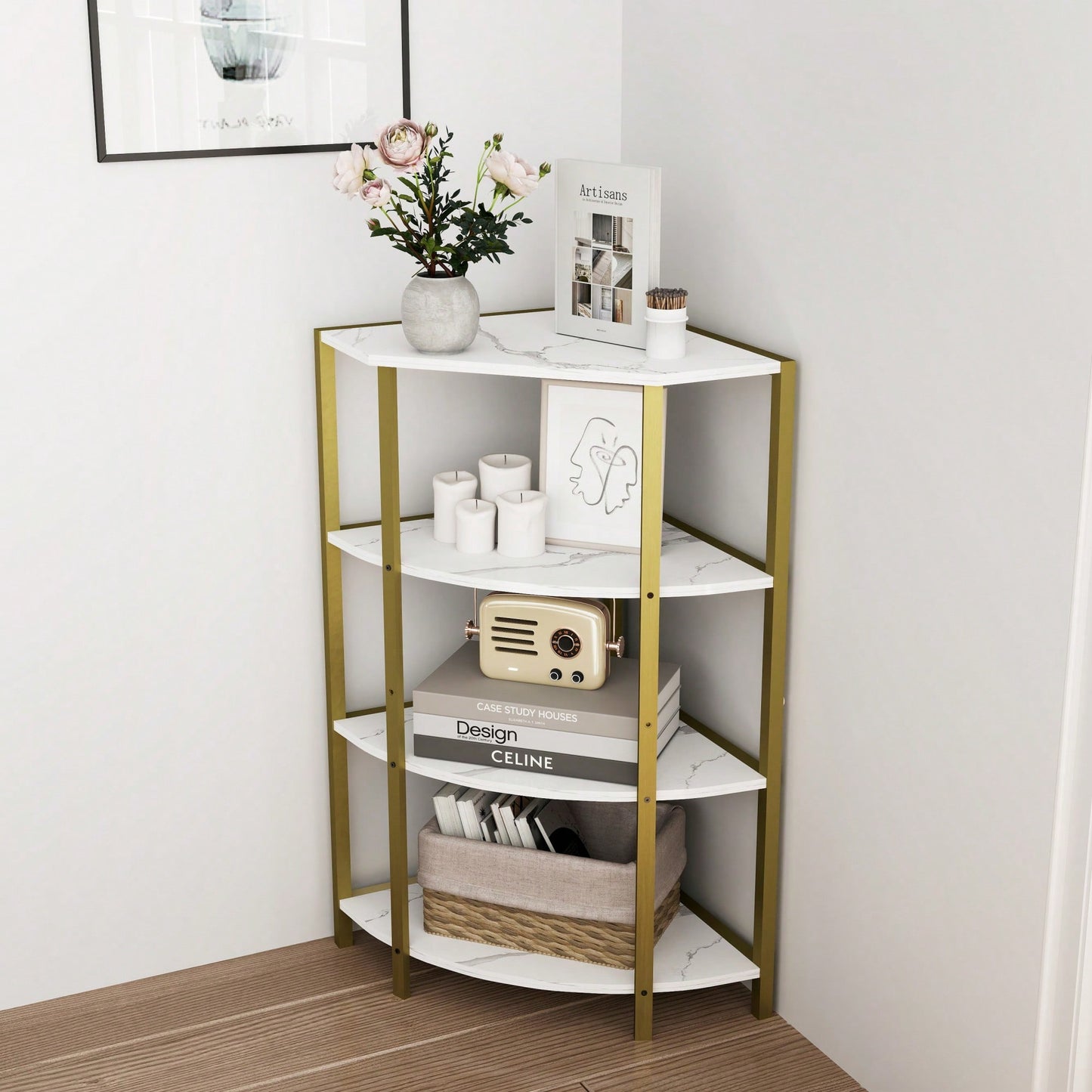 4-Tier Corner Open Shelf - Versatile Freestanding Bookcase & Plant Stand For Small Spaces In Living Room, Home Office, Or Kitchen