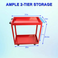 Heavy Duty Lockable Utility Cart 400 LBS Capacity Steel Service Cart for Garage Warehouse Workshop Red Two-Level Design