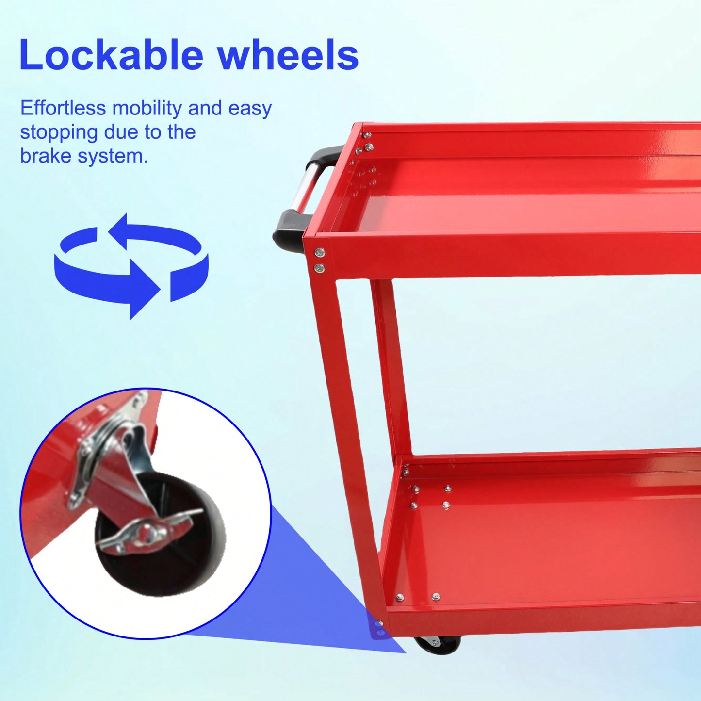 Heavy Duty Lockable Utility Cart 400 LBS Capacity Steel Service Cart for Garage Warehouse Workshop Red Two-Level Design