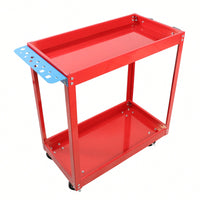 Heavy Duty Lockable Utility Cart 400 LBS Capacity Steel Service Cart for Garage Warehouse Workshop Red Two-Level Design