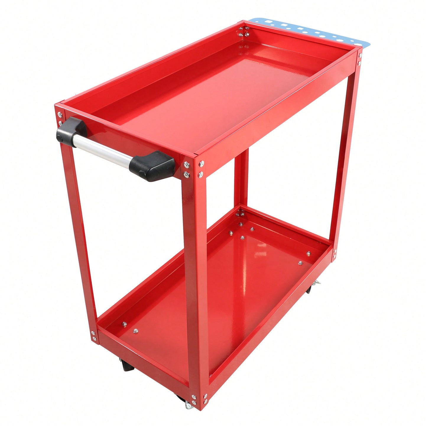 Heavy Duty Lockable Utility Cart 400 LBS Capacity Steel Service Cart for Garage Warehouse Workshop Red Two-Level Design