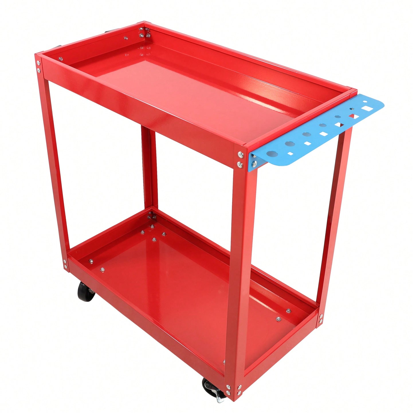 Heavy Duty Lockable Utility Cart 400 LBS Capacity Steel Service Cart for Garage Warehouse Workshop Red Two-Level Design