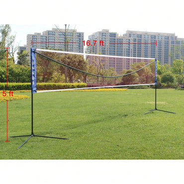 Portable 17ft Volleyball And Badminton Net With Stand And Carrying Bag – Perfect For Outdoor Sports Fun!