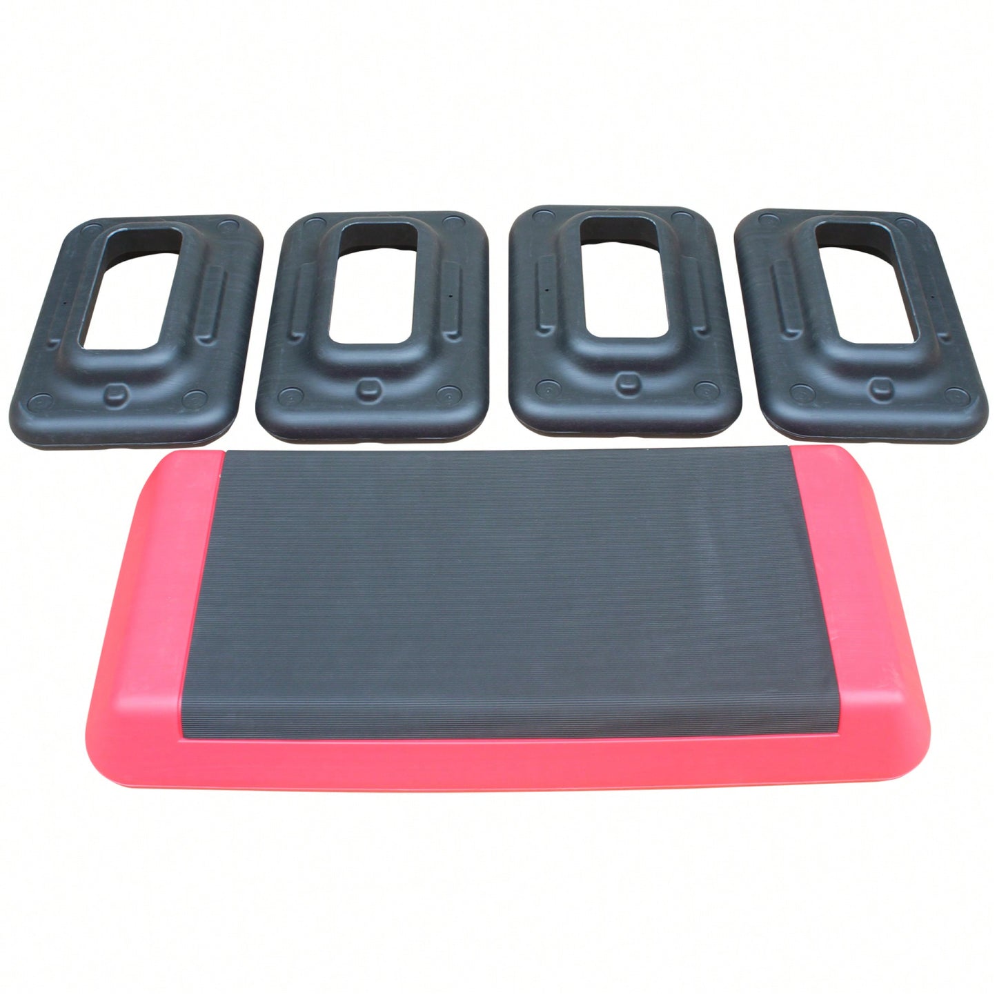 Versatile Adjustable Aerobic Step Platform For Fitness Training - Includes 4 Risers, Red And Black Design