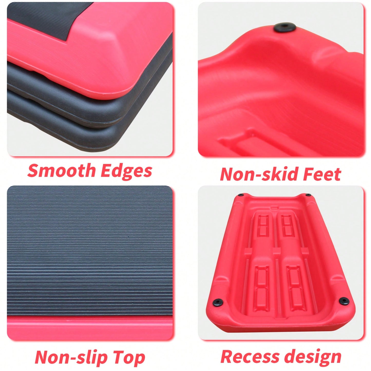 Versatile Adjustable Aerobic Step Platform For Fitness Training - Includes 4 Risers, Red And Black Design