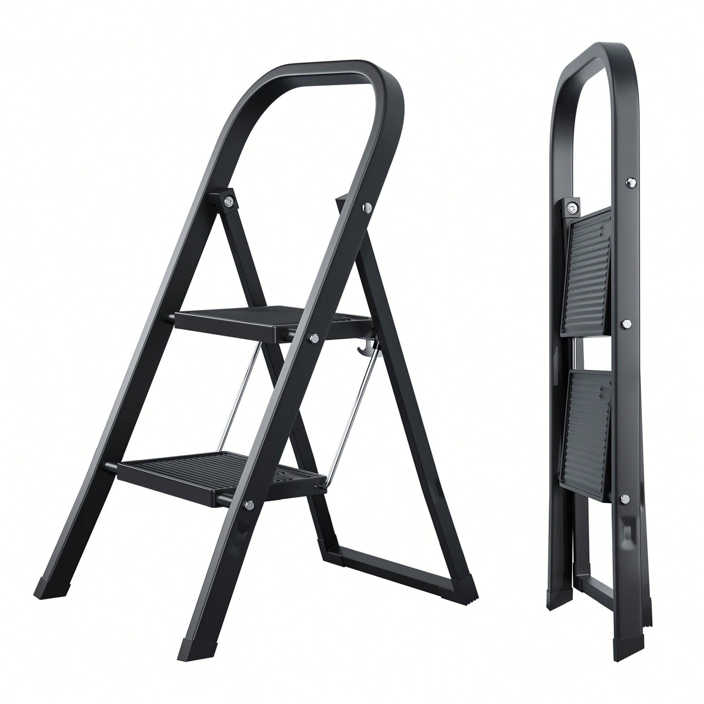 Folding Step Ladder With Wide Anti-Slip Pedal - Durable Steel Step Stool For Adults, Compact And Safe For Home Use