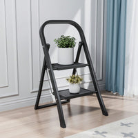 Folding Step Ladder With Wide Anti-Slip Pedal - Durable Steel Step Stool For Adults, Compact And Safe For Home Use