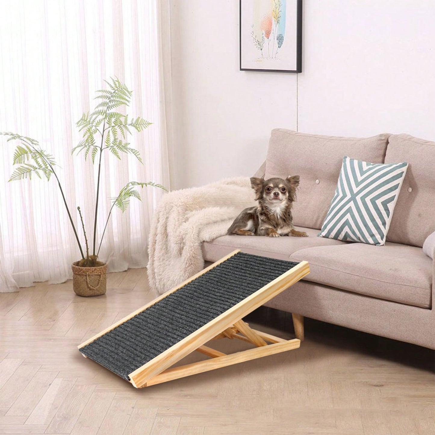 Extra Wide Adjustable Dog Ramp for Beds and Cars Non-Slip Surface Supports 200 Lbs Ideal for All Breeds