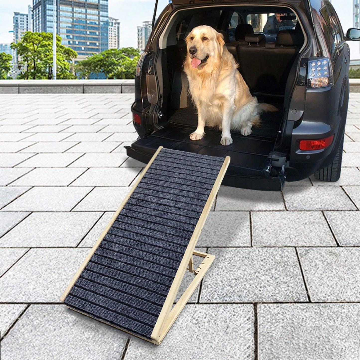 Extra Wide Adjustable Dog Ramp for Beds and Cars Non-Slip Surface Supports 200 Lbs Ideal for All Breeds