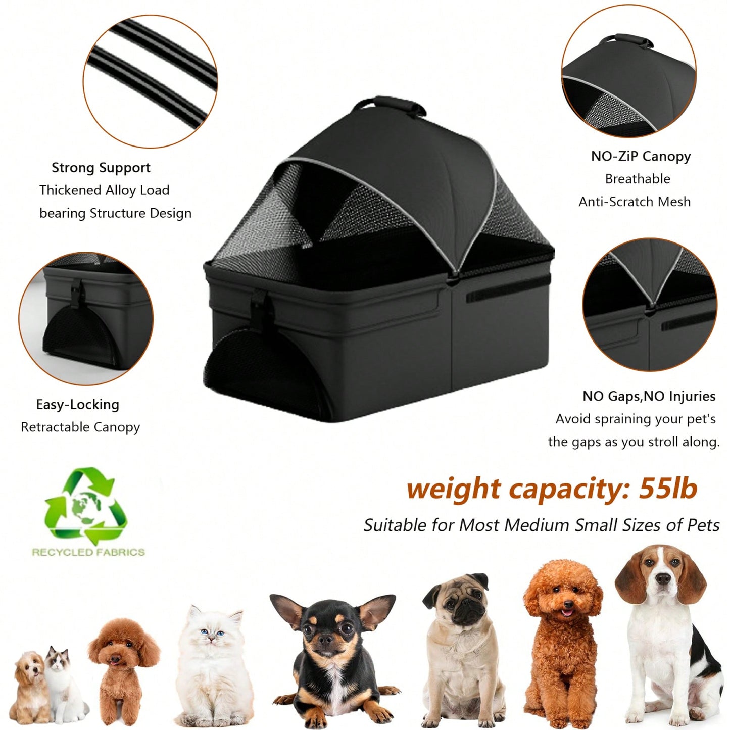 2-in-1 Folding Pet Stroller and Travel Carrier for Small to Medium Dogs and Cats with Waterproof Pad and Sun Shade