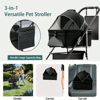 2-in-1 Folding Pet Stroller and Travel Carrier for Small to Medium Dogs and Cats with Waterproof Pad and Sun Shade