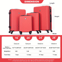 4-Piece Lightweight Hard Shell Luggage Set With Spinner Wheels, TSA Lock, 16/20/24/28 Inch - Sleek Black Travel Case
