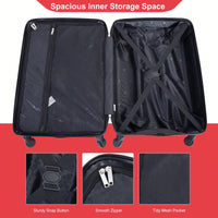 4-Piece Lightweight Hard Shell Luggage Set With Spinner Wheels, TSA Lock, 16/20/24/28 Inch - Sleek Black Travel Case