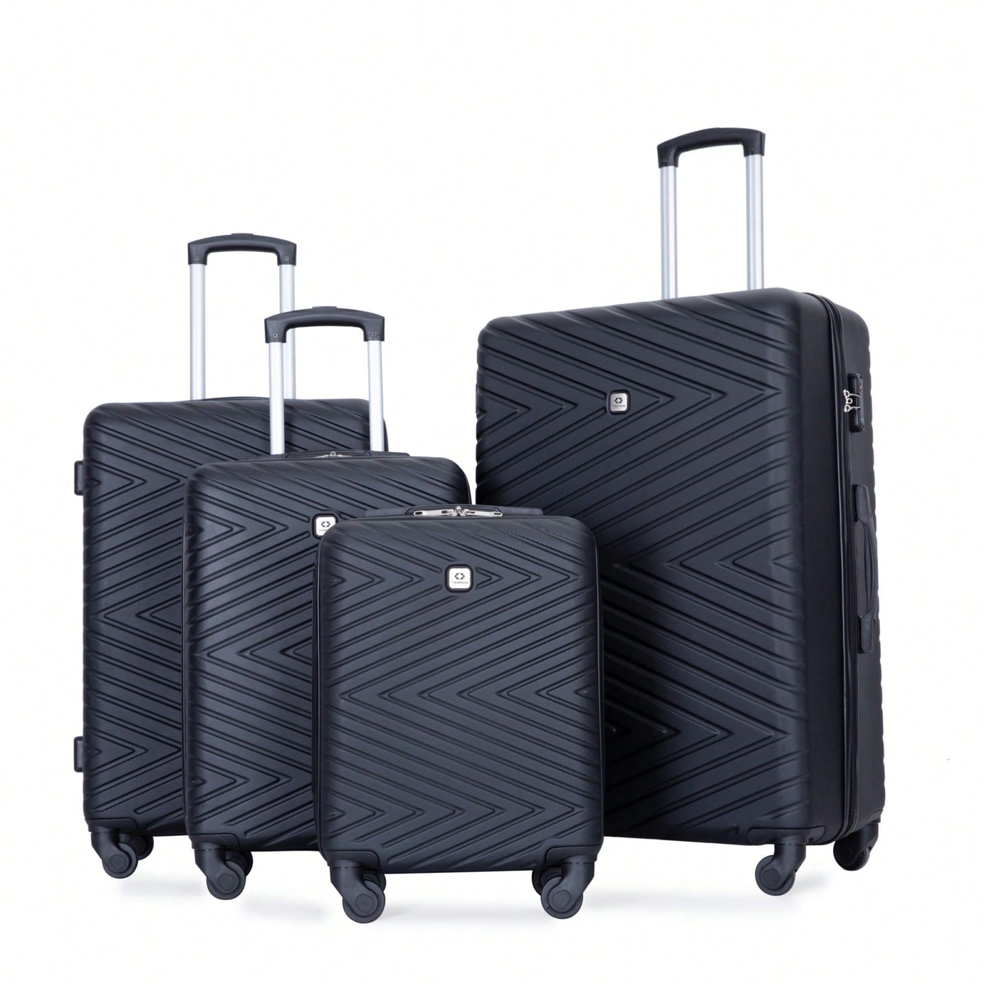 4-Piece Lightweight Hard Shell Luggage Set With Spinner Wheels, TSA Lock, 16/20/24/28 Inch - Sleek Black Travel Case