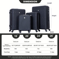 4-Piece Lightweight Hard Shell Luggage Set With Spinner Wheels, TSA Lock, 16/20/24/28 Inch - Sleek Black Travel Case