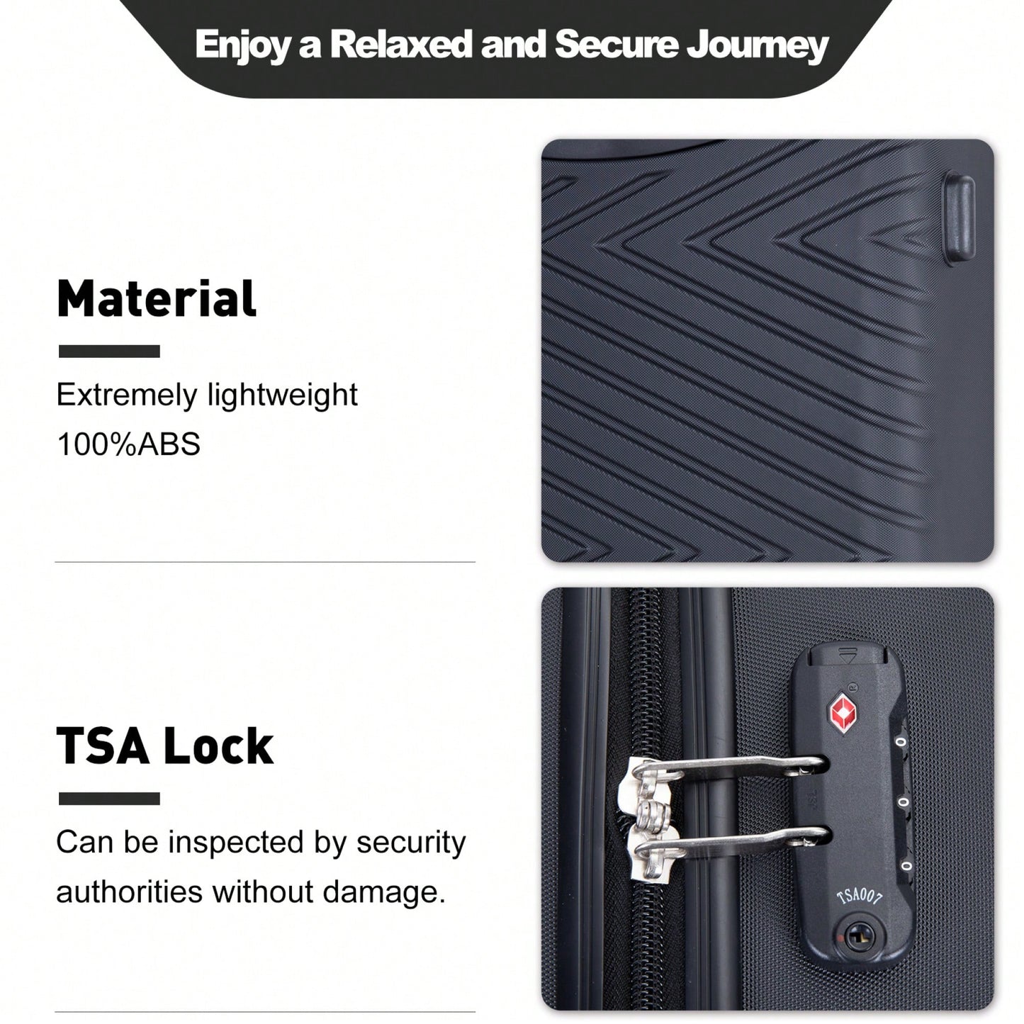 4-Piece Lightweight Hard Shell Luggage Set With Spinner Wheels, TSA Lock, 16/20/24/28 Inch - Sleek Black Travel Case