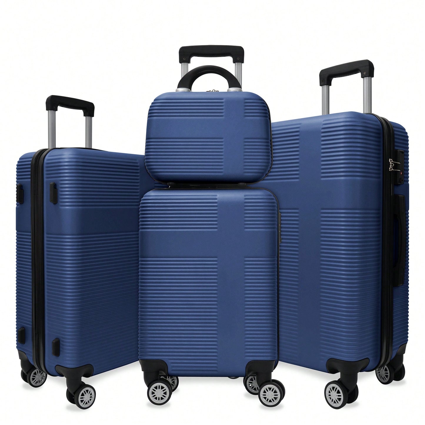 4-Piece Lightweight Hardshell Luggage Set With TSA Lock And Spinner Wheels - Checked Suitcases In Dark Blue (12"/20"/24"/28")