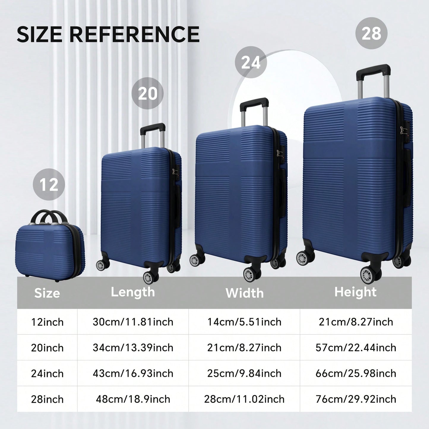 4-Piece Lightweight Hardshell Luggage Set With TSA Lock And Spinner Wheels - Checked Suitcases In Dark Blue (12"/20"/24"/28")