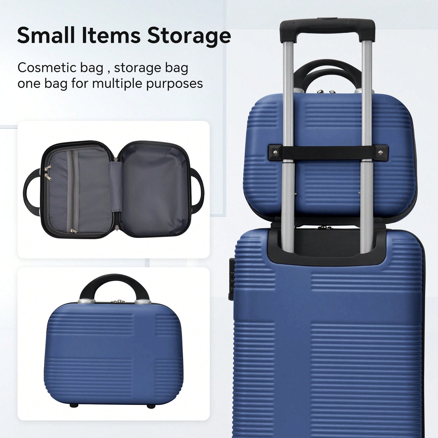 4-Piece Lightweight Hardshell Luggage Set With TSA Lock And Spinner Wheels - Checked Suitcases In Dark Blue (12"/20"/24"/28")