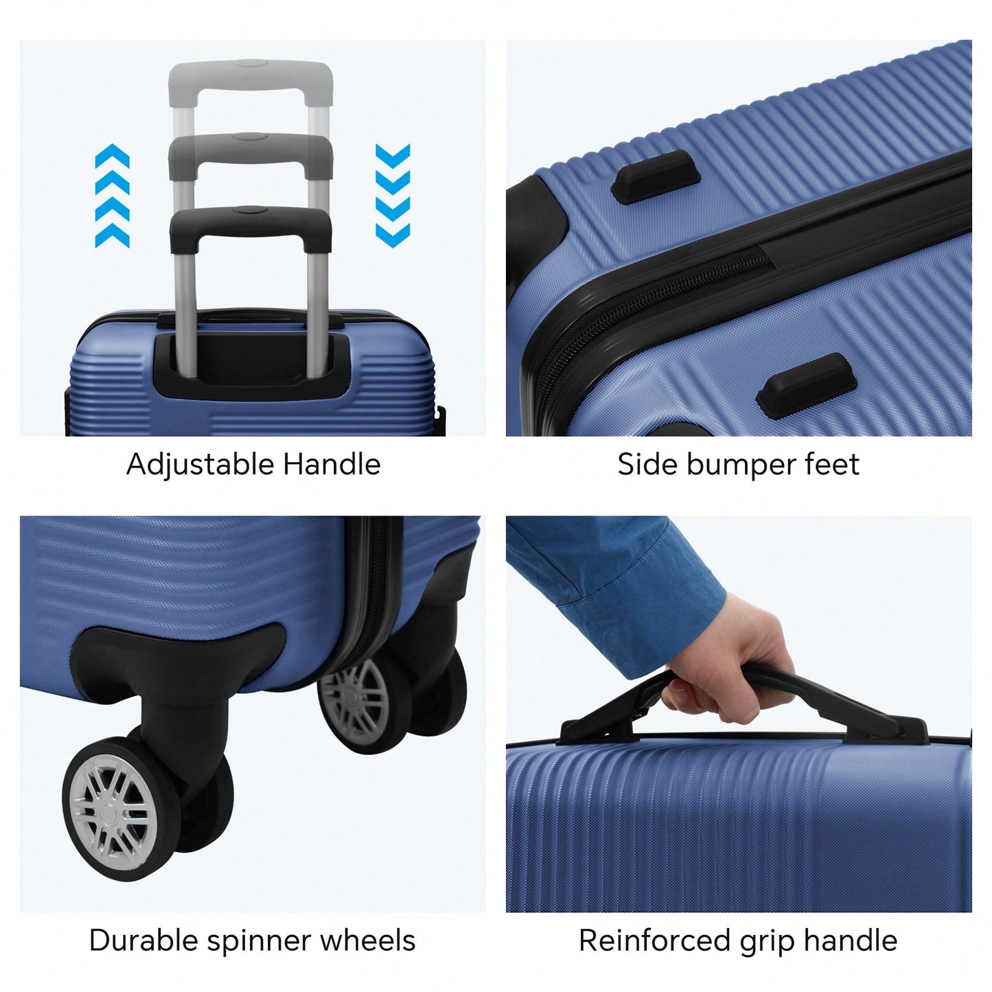 4-Piece Lightweight Hardshell Luggage Set With TSA Lock And Spinner Wheels - Checked Suitcases In Dark Blue (12"/20"/24"/28")