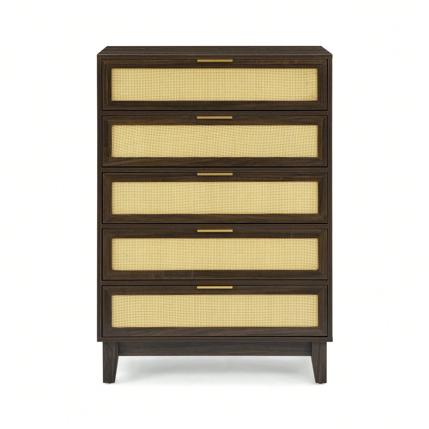 Modern 5-Drawer Rattan Dresser - Stylish Wooden Chest With Ample Storage For Bedroom, Hallway, Or Living Room