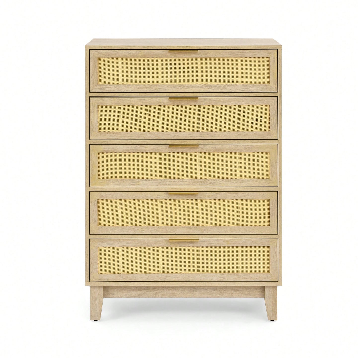 Modern 5-Drawer Rattan Dresser - Stylish Wooden Chest With Ample Storage For Bedroom, Hallway, Or Living Room