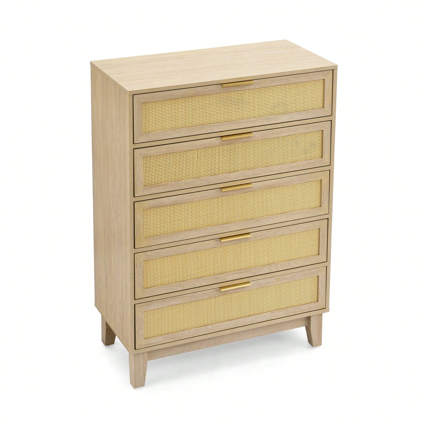 Modern 5-Drawer Rattan Dresser - Stylish Wooden Chest With Ample Storage For Bedroom, Hallway, Or Living Room