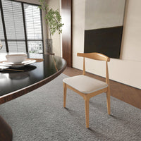 Elegant Mid Century Modern Dining Chairs Set Of 2 - Upholstered Wooden Frame With Charcoal Grey Cushions