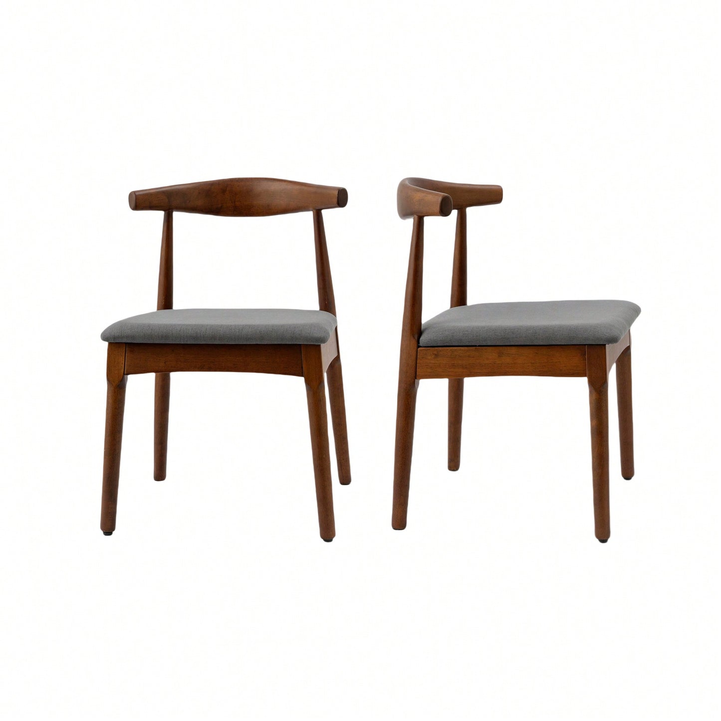 Elegant Mid Century Modern Dining Chairs Set Of 2 - Upholstered Wooden Frame With Charcoal Grey Cushions