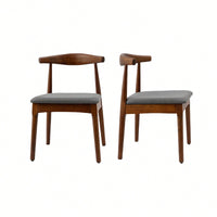 Elegant Mid Century Modern Dining Chairs Set Of 2 - Upholstered Wooden Frame With Charcoal Grey Cushions