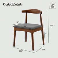Elegant Mid Century Modern Dining Chairs Set Of 2 - Upholstered Wooden Frame With Charcoal Grey Cushions