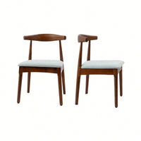 Elegant Mid Century Modern Dining Chairs Set Of 2 - Upholstered Wooden Frame With Charcoal Grey Cushions