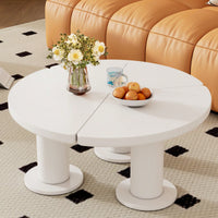 Elegant 39.4'' Round Petal-Shaped Coffee Table With Thick Legs - Minimalist Cream Center Table Ideal For Living Room Décor