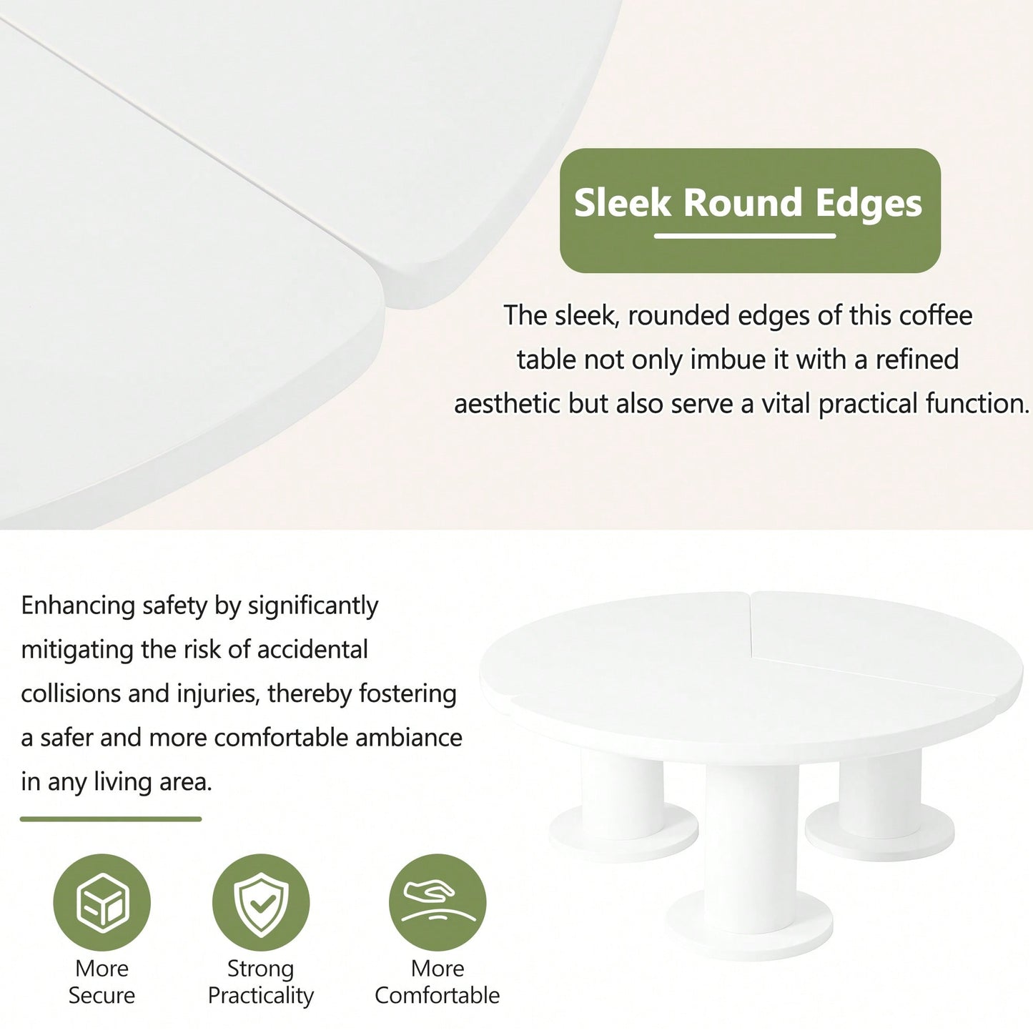 Elegant 39.4'' Round Petal-Shaped Coffee Table With Thick Legs - Minimalist Cream Center Table Ideal For Living Room Décor