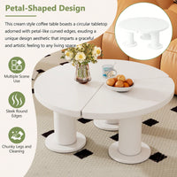 Elegant 39.4'' Round Petal-Shaped Coffee Table With Thick Legs - Minimalist Cream Center Table Ideal For Living Room Décor