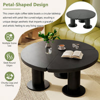 Elegant 39.4'' Round Petal-Shaped Coffee Table With Thick Legs - Minimalist Cream Center Table Ideal For Living Room Décor