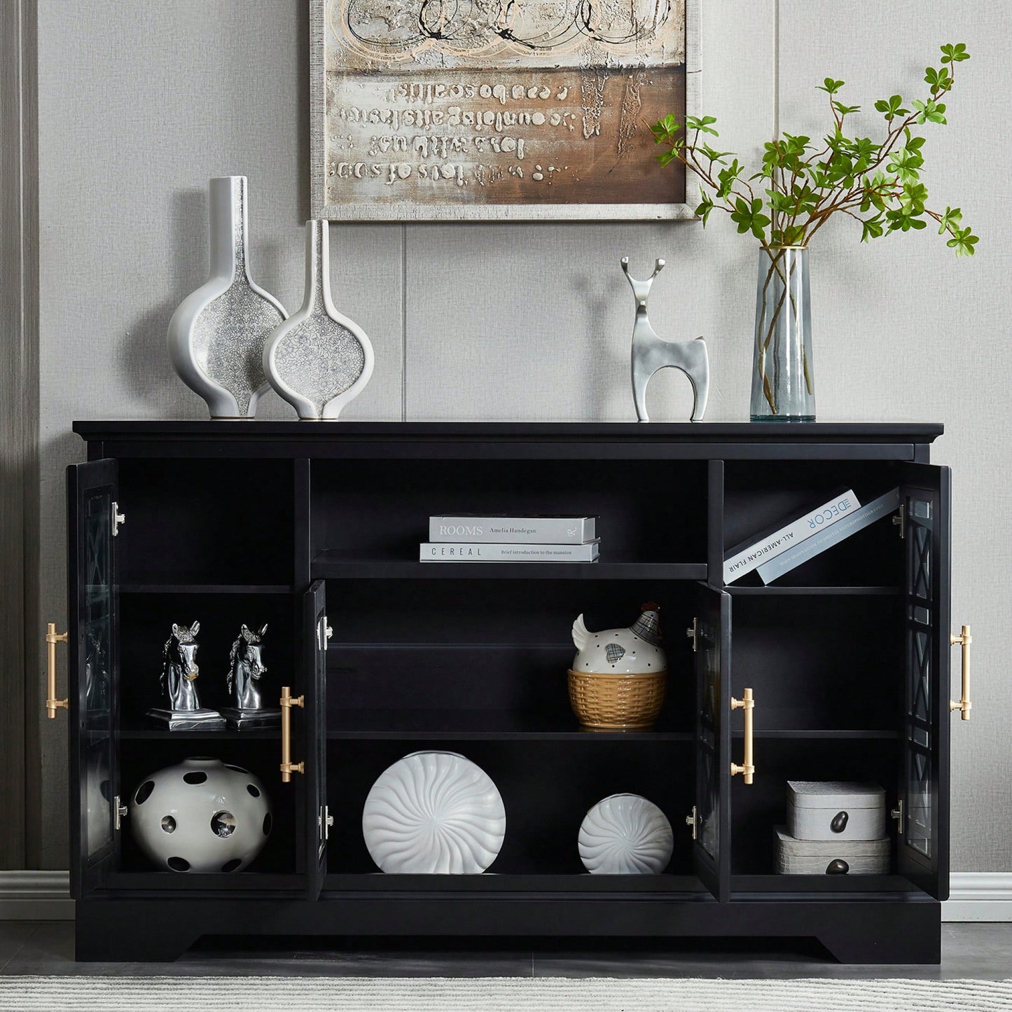 Elegant Storage Sideboard Buffet Table With Versatile Doors For Dining Room Or Living Space