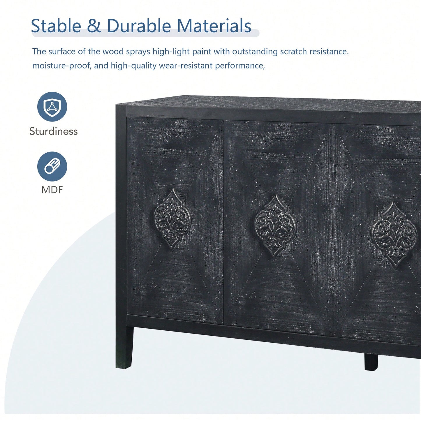 Elegant Antique Carved Flower Door Handle For Four-Door Cabinet - Perfect For Living Room, Kitchen, Or Hallway (Black Finish)