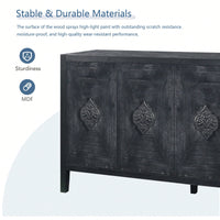 Elegant Antique Carved Flower Door Handle For Four-Door Cabinet - Perfect For Living Room, Kitchen, Or Hallway (Black Finish)