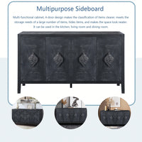 Elegant Antique Carved Flower Door Handle For Four-Door Cabinet - Perfect For Living Room, Kitchen, Or Hallway (Black Finish)