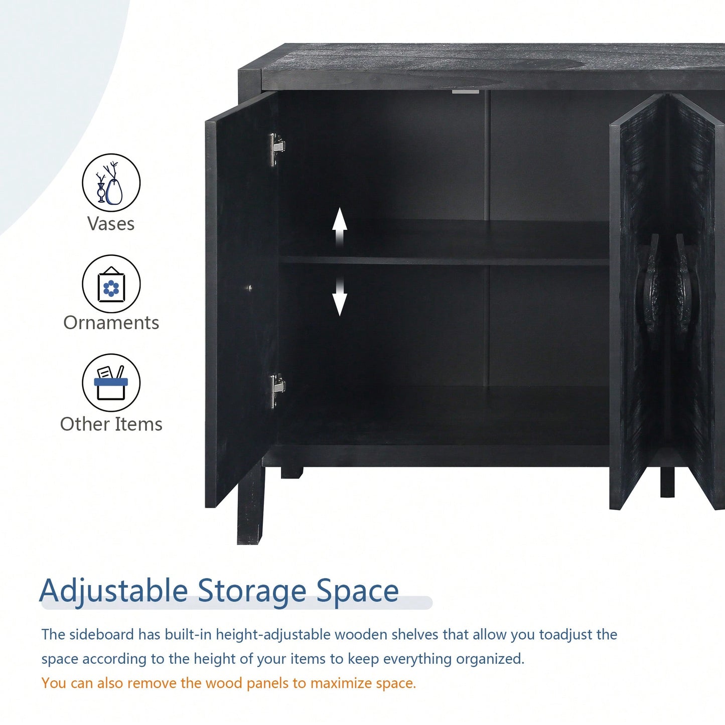 Elegant Antique Carved Flower Door Handle For Four-Door Cabinet - Perfect For Living Room, Kitchen, Or Hallway (Black Finish)