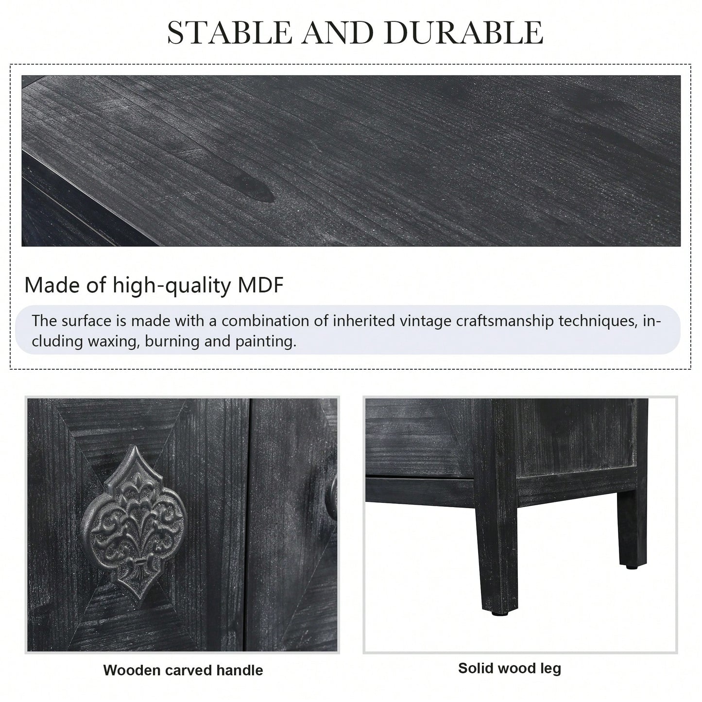 Elegant Antique Carved Flower Door Handle For Four-Door Cabinet - Perfect For Living Room, Kitchen, Or Hallway (Black Finish)