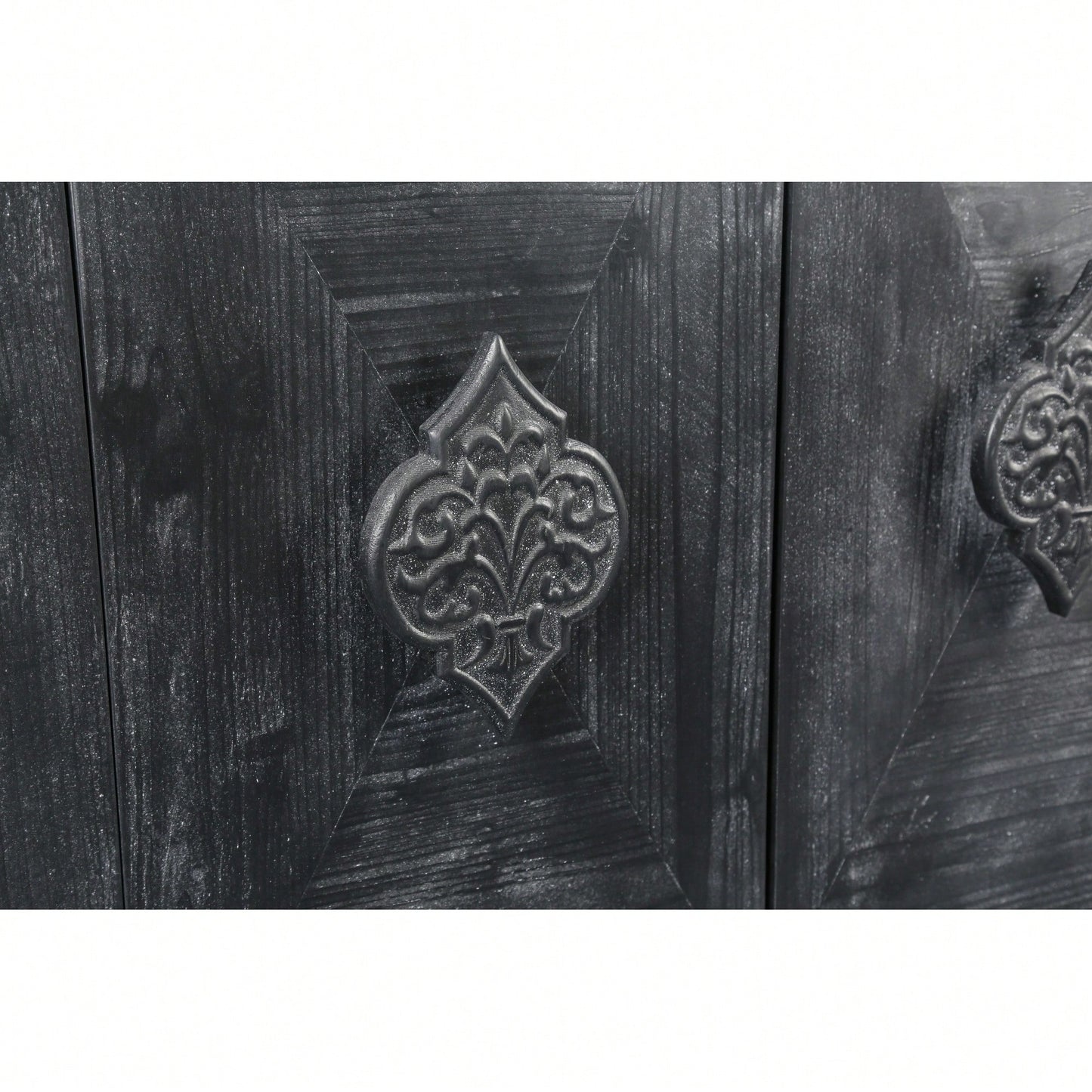 Elegant Antique Carved Flower Door Handle For Four-Door Cabinet - Perfect For Living Room, Kitchen, Or Hallway (Black Finish)