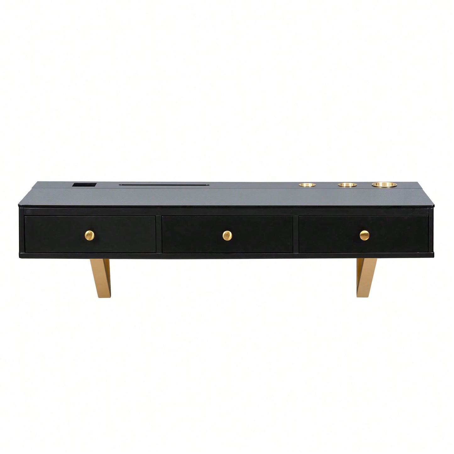 Elegant 47 Inch Wall-Mounted Floating Shelf with Drawer for Bedroom Bathroom and Salon in Black and Gold