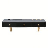 Elegant 47 Inch Wall-Mounted Floating Shelf with Drawer for Bedroom Bathroom and Salon in Black and Gold