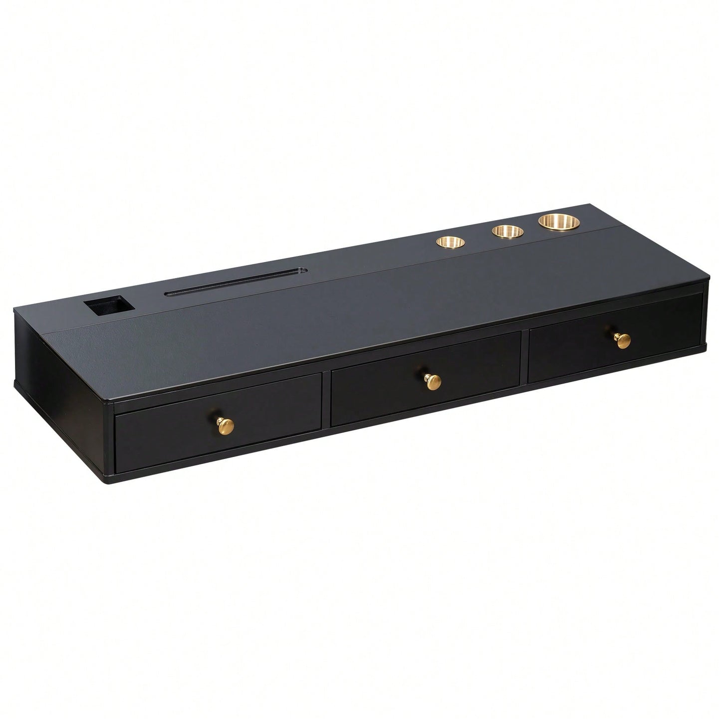Elegant 47 Inch Wall-Mounted Floating Shelf with Drawer for Bedroom Bathroom and Salon in Black and Gold