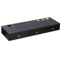 Elegant 47 Inch Wall-Mounted Floating Shelf with Drawer for Bedroom Bathroom and Salon in Black and Gold