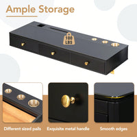 Elegant 47 Inch Wall-Mounted Floating Shelf with Drawer for Bedroom Bathroom and Salon in Black and Gold