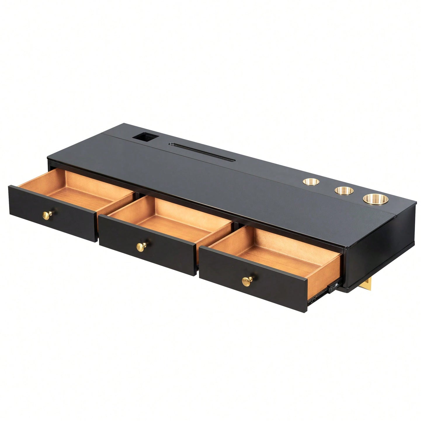 Elegant 47 Inch Wall-Mounted Floating Shelf with Drawer for Bedroom Bathroom and Salon in Black and Gold